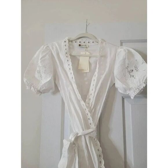 Fanm Mon Cide Wrap Dress $368, White Linen S - Picture 3 of 8